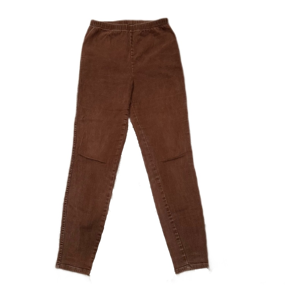 Vintage 1970s Brown Denim Trouser Pants with Elastic Waistband